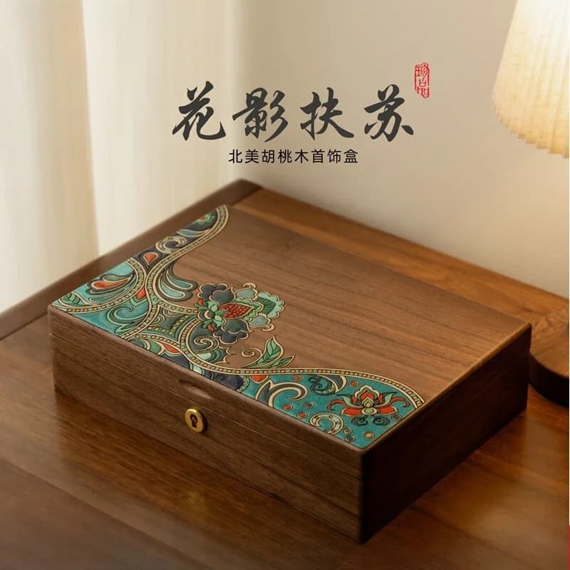 Walnut Jewelry Box Wedding Gift Hardware Bracelet Chinese Premium Wedding Solid Wood Storage Box with Lock Wood