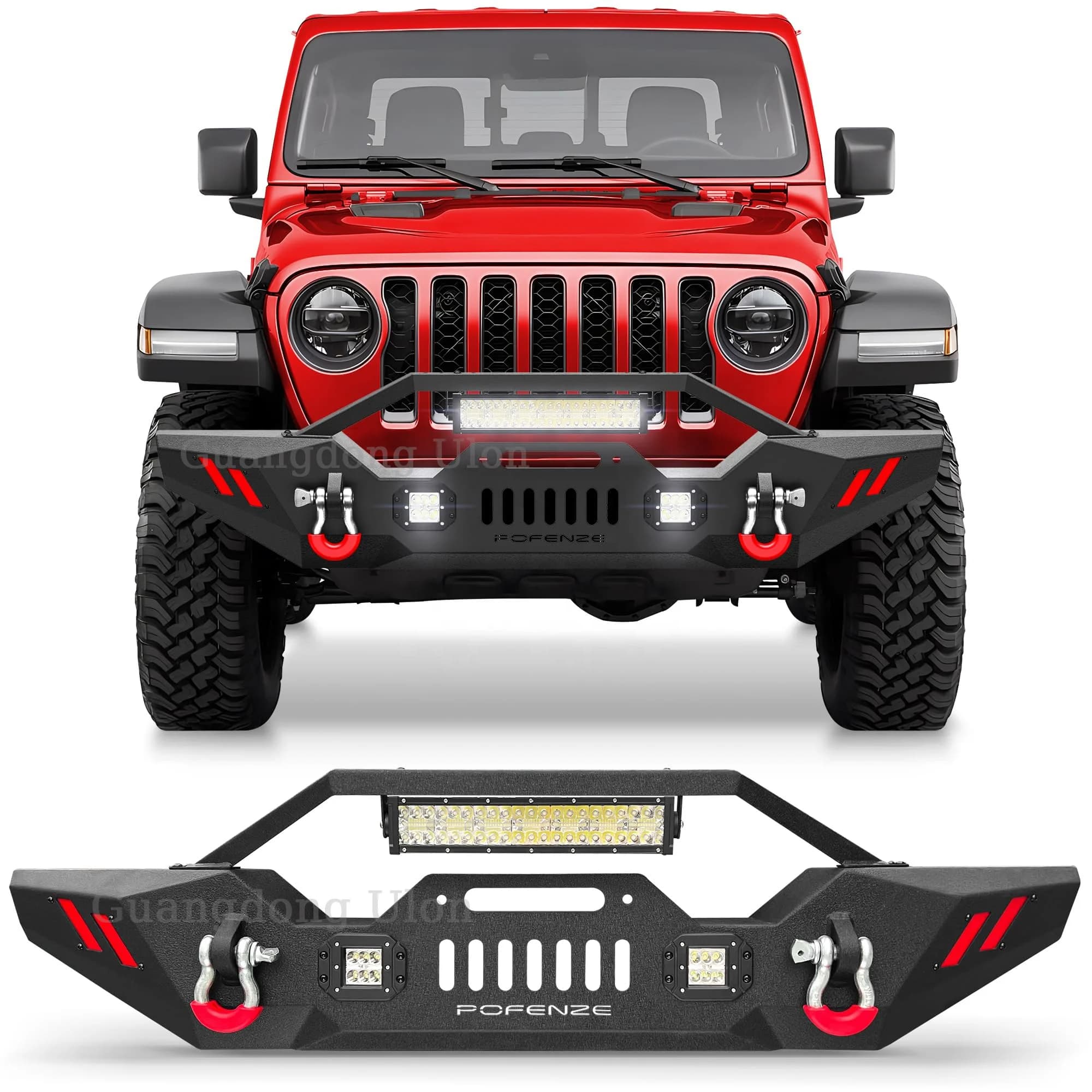 Front Bumper Compatible With Jeep Wrangler JK JL & Gladiator JT 2007-2024, Offroad Full Width Bumper With Winch Plate