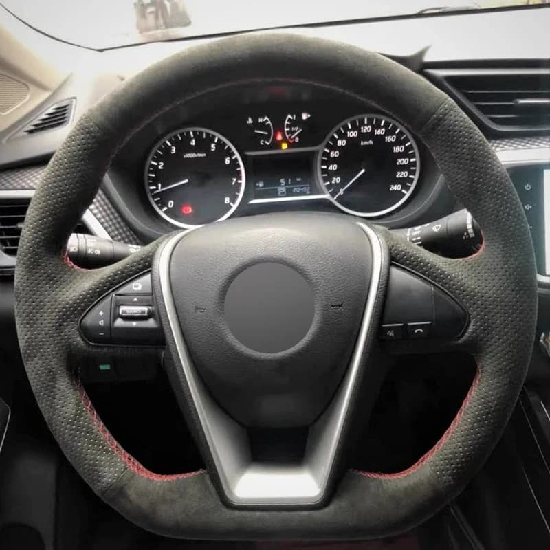 Alcantara Steering Wheel Cover Real Leather Red Thread Hand Sewing Car Accessoires for Nissan MAXIMA 2016-2021 LANNIA 2015-2018
