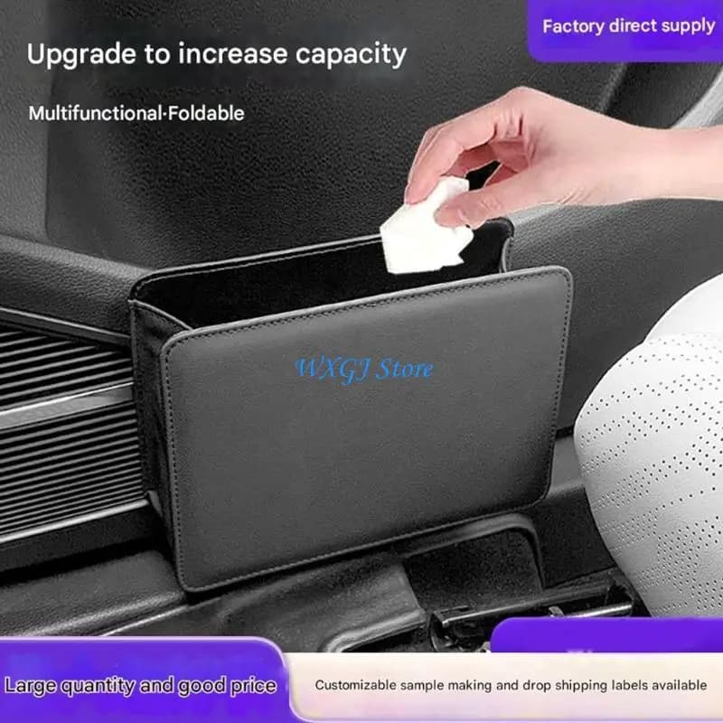 37JE Leather Automotive Trash Can Dust Bin With Leakproof And Easy Clean Features For Car Cabin Organization Quick Install