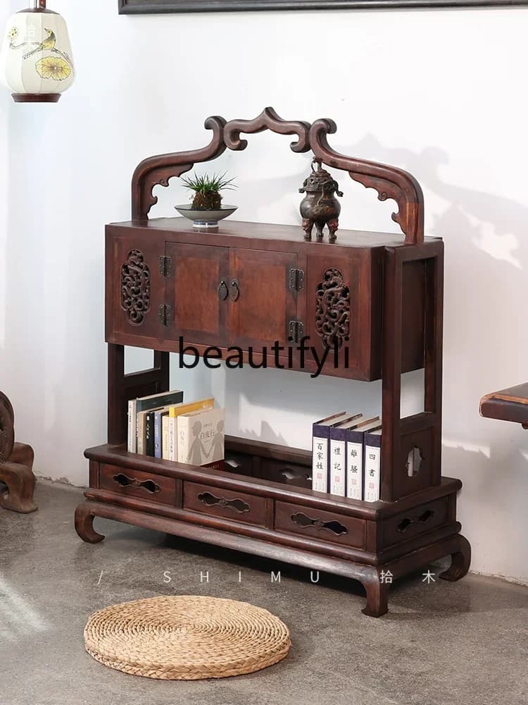 Bookcase Bookshelf Sutra Pavilion Solid Wood Chinese Cabinet Shelf Floor Ornament