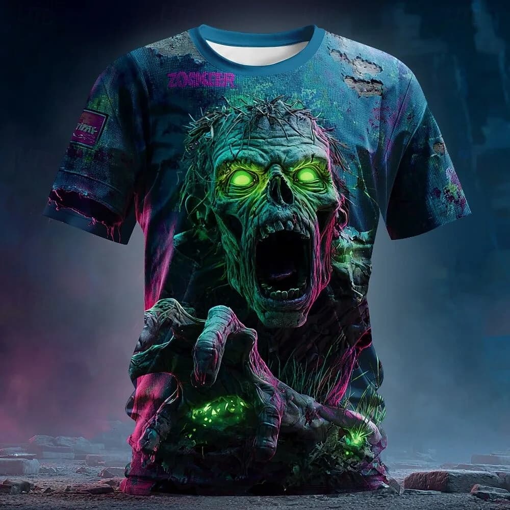Halloween Men's Optical Illusion 3D Monster Short Sleeve T shirt 3D Print Crew Neck Shirt Horror Party Street Holiday Clothing