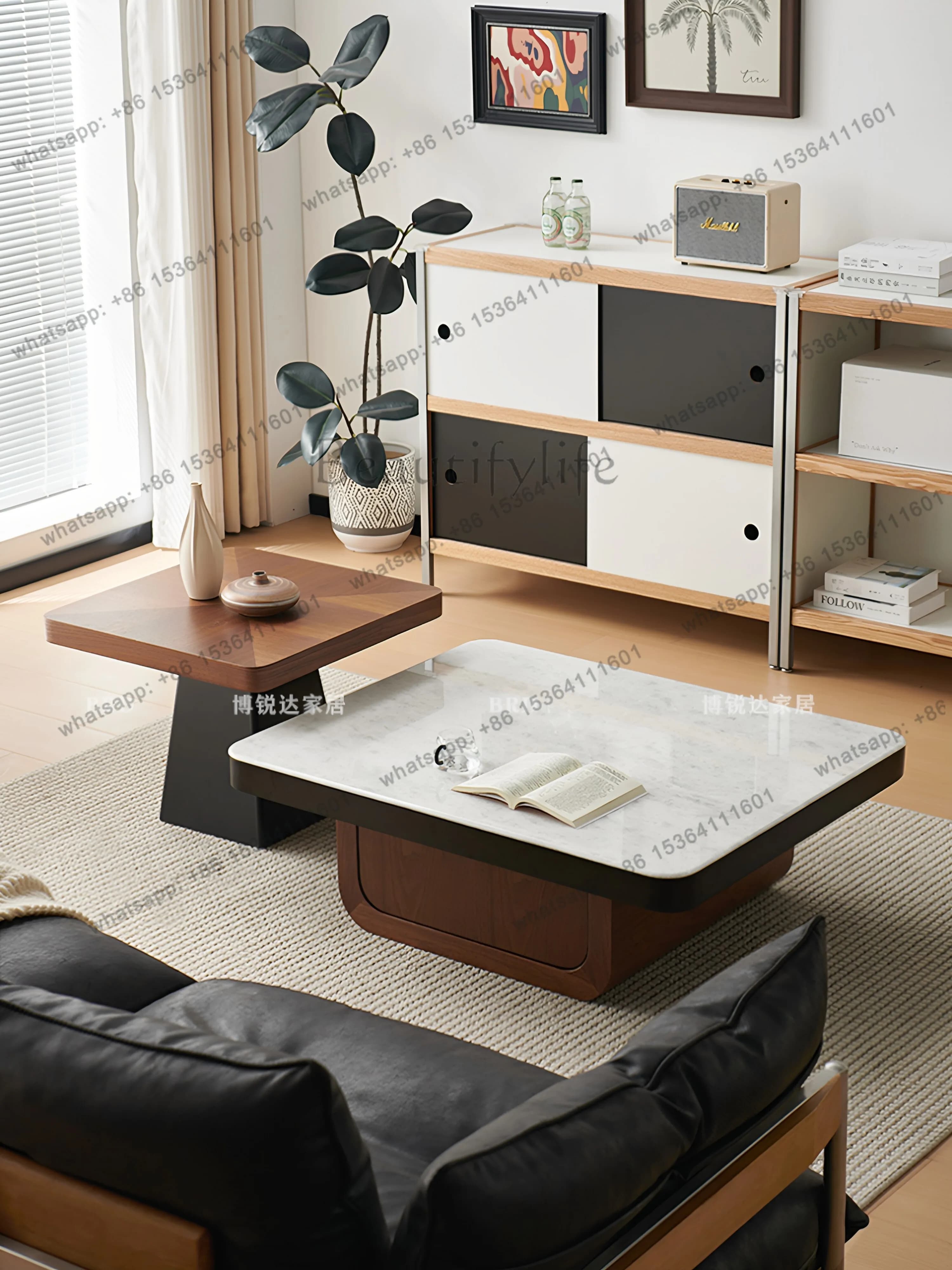 Natural marble creative coffee table Italian living room combination