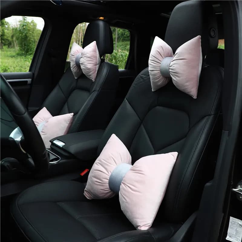 Fashion Pink Ice Silk Neck Pillow Car Summer Breathable Cool Pillow Headrest Women Four Seasons Car Interior Accessories