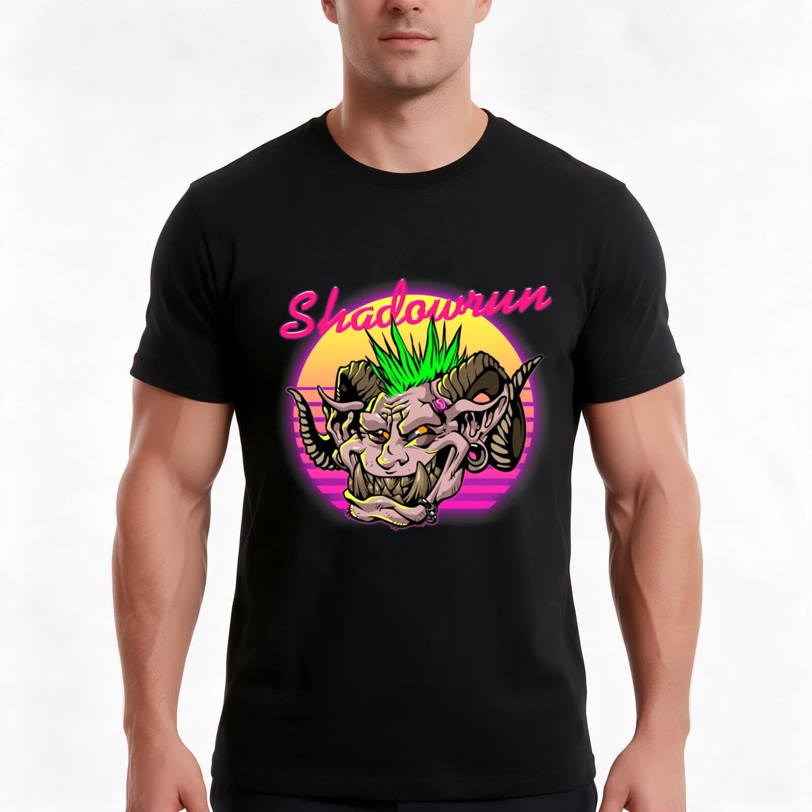 Shadowrun T-Shirt, Summer Casual Cotton Tee, Oversized Streetwear Tops, Vintage Graphic Print, Loose Fit Short Sleeve