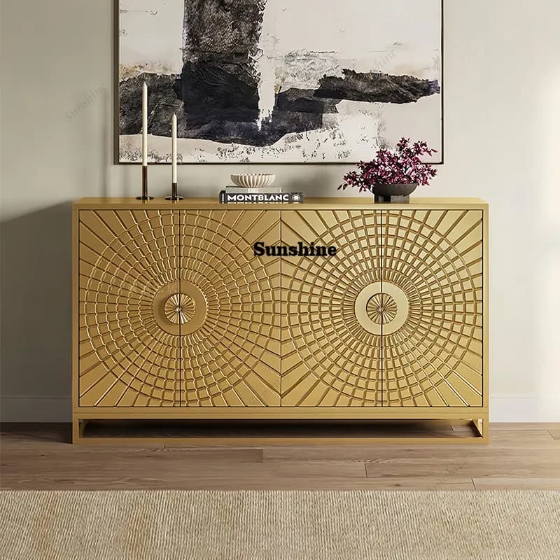 American light luxury solid wood dining side cabinet, living room against the wall floor locker