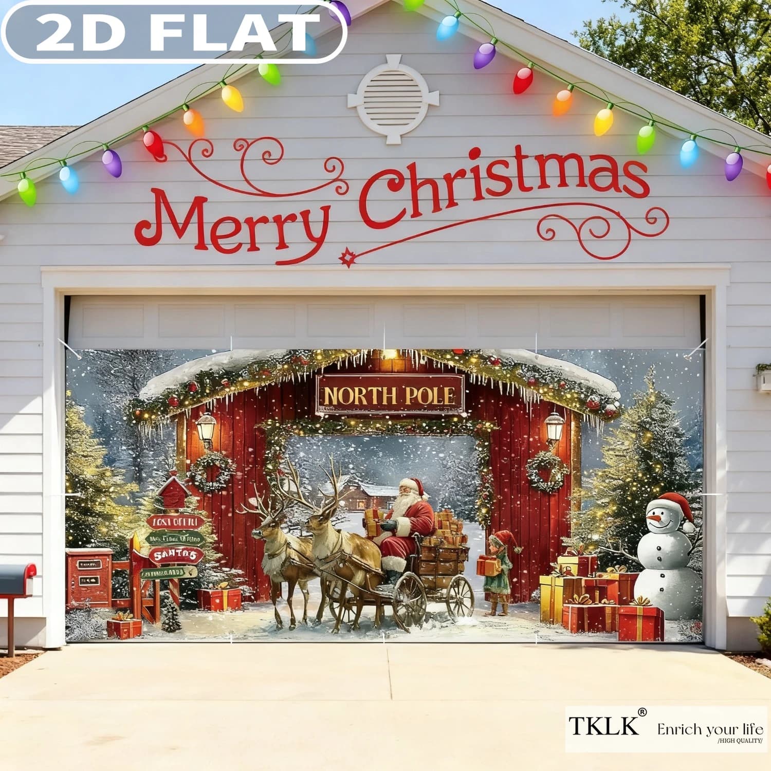 1pc 6 X 13 Ft Christmas Garage Door Banner North Pole Snowy Xmas Tree Photography Background, Durable Polyester Forest Yard Sign