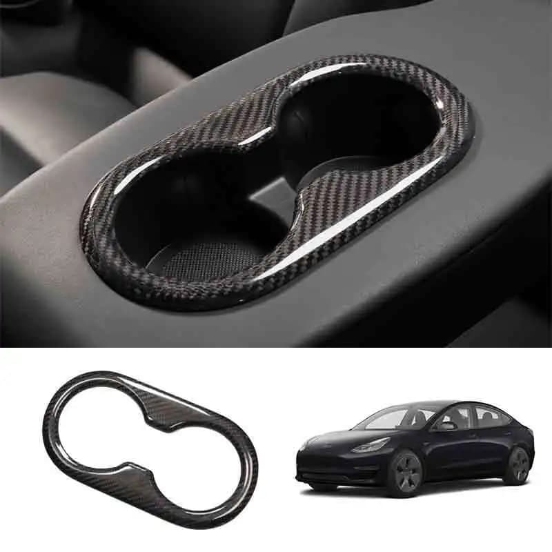 Real Carbon Fiber Rear Water Cup Panel Cover Trim Fit For Tesla Model 3/Y 2016-2022