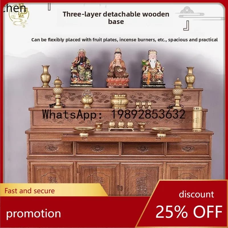 YFY  Solid Wood Carved Multi-layer Altar Table for Home Use Tibetan-style Three-tier Buddha Altar