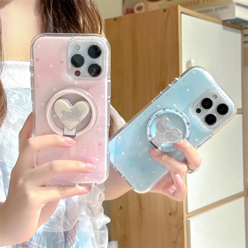 Fashion glitter stars fold magnetic stand phone case for iphone 13 14 15 16 Pro Max Fundas Kawaii shockproof cover for 16 15 Pro