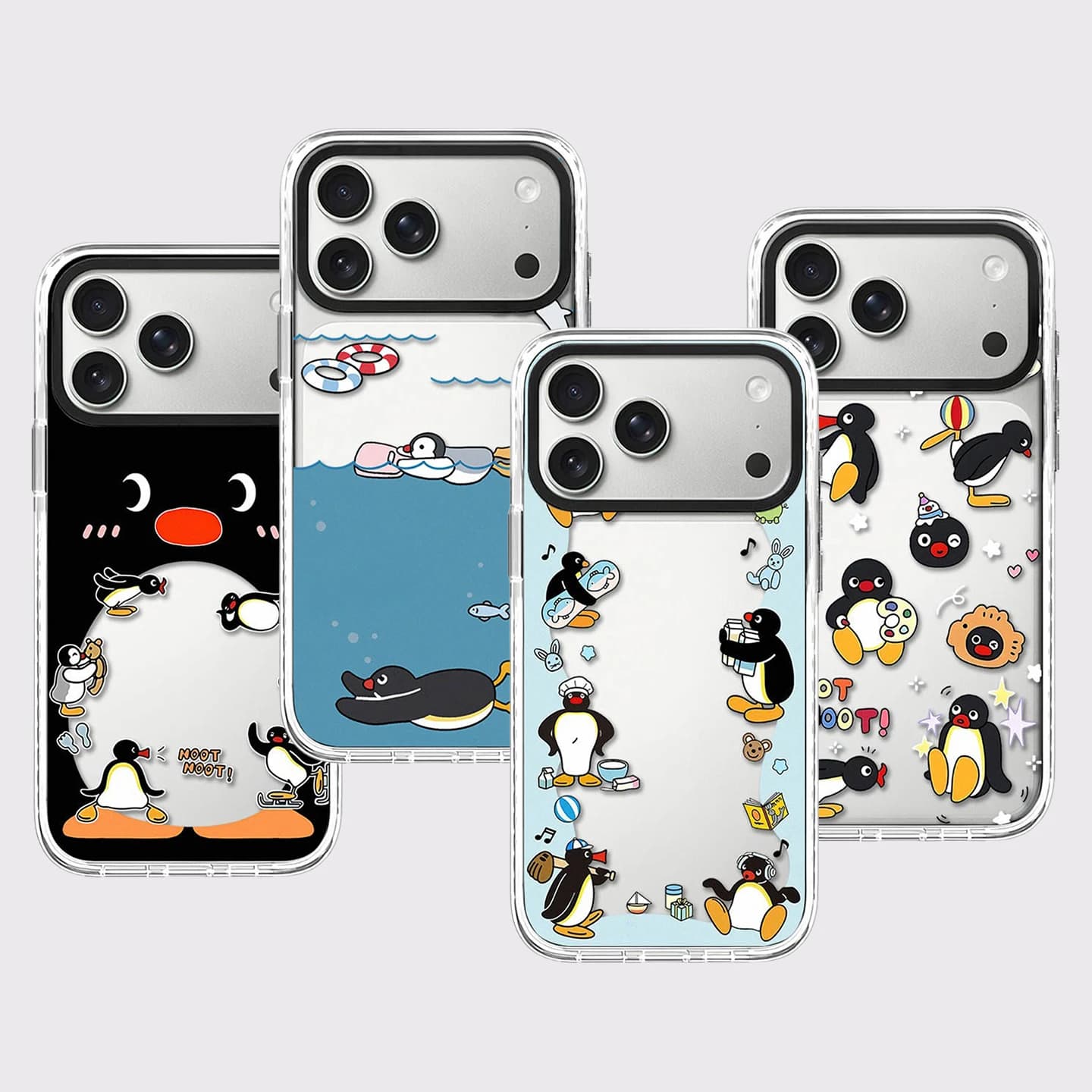 Cartoon Swimming Penguins White Border Magnetic Impact Phone Cover for IPhone 12 13 14 15 16 17 Pro Max Case for IPhone 17 Air