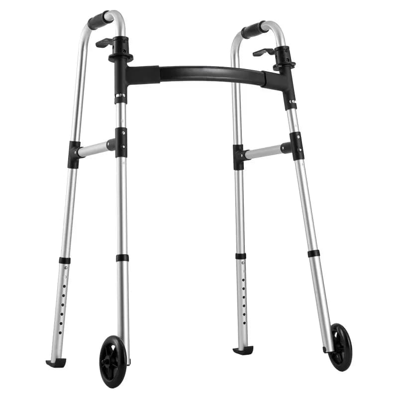 2-Button folding walker 5-inch wheels 8-level adjustable height