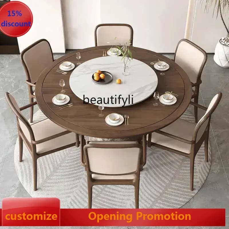 ss7486 North American black walnut dining table New Chinese solid wood Italian light luxury round table New Light Luxury