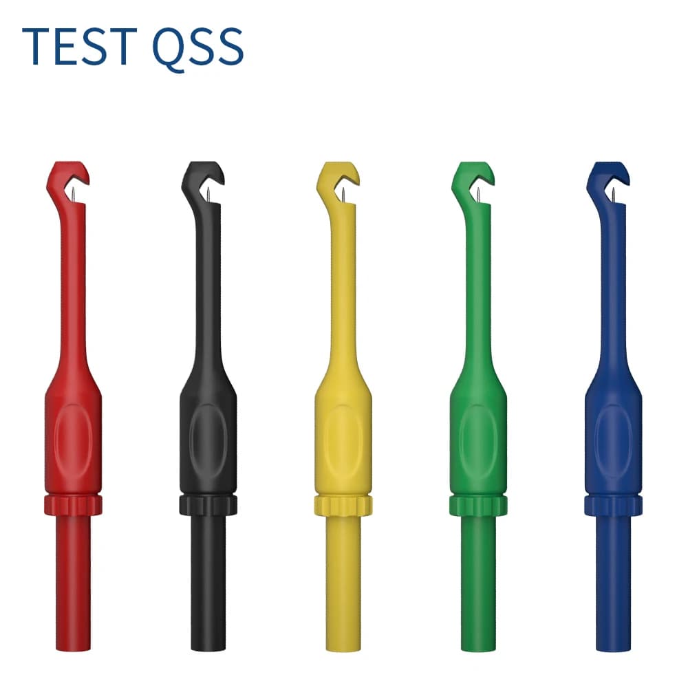 QSS 5PCS Mini Test Probe Clip Non-Destructive Wire-Piercing Back Probe Pins 4MM Jack Puncture Test Hook Tool 5 Color
