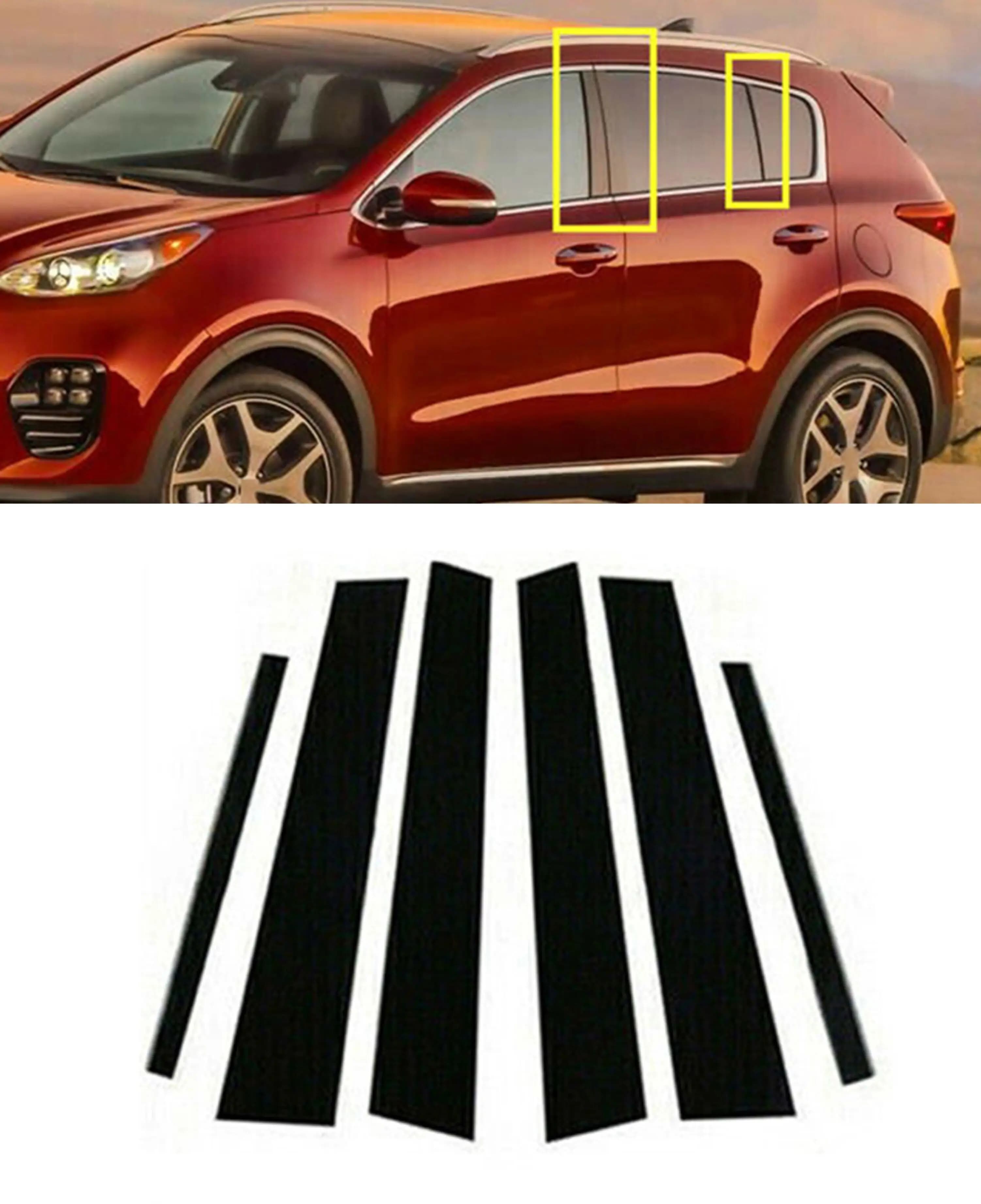 6PCS Polished Pillar Posts For Kia Sportage 2017 2018 2019 2020 2021 2022 Door Window Trim Stickers Auto Accessories