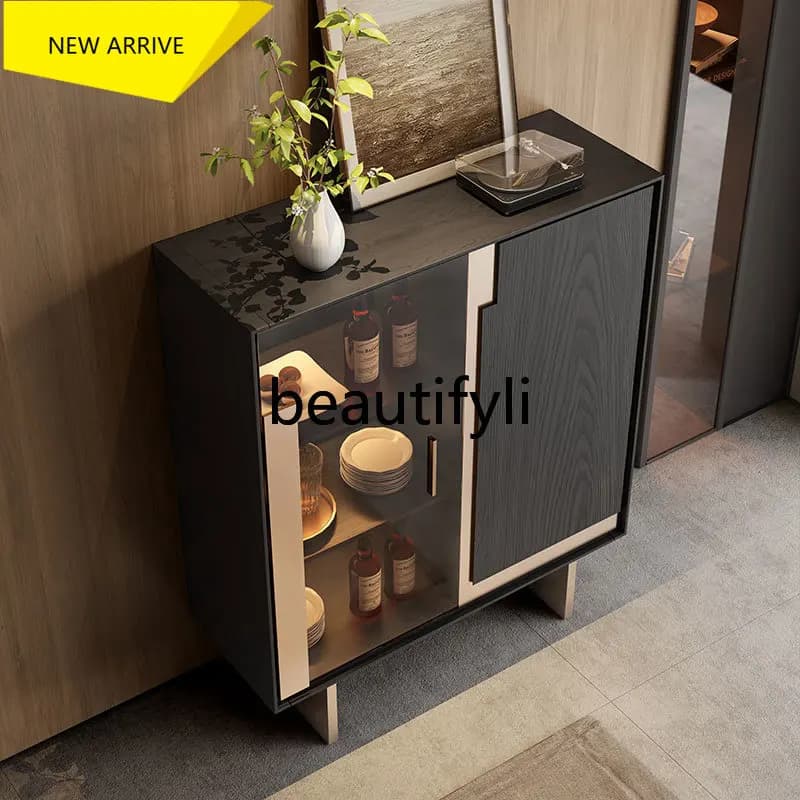 D2520 Light luxury high-end wine cabinet Modern simple dining side cabinet Living room wall storage glass wine cabinet Solid woo
