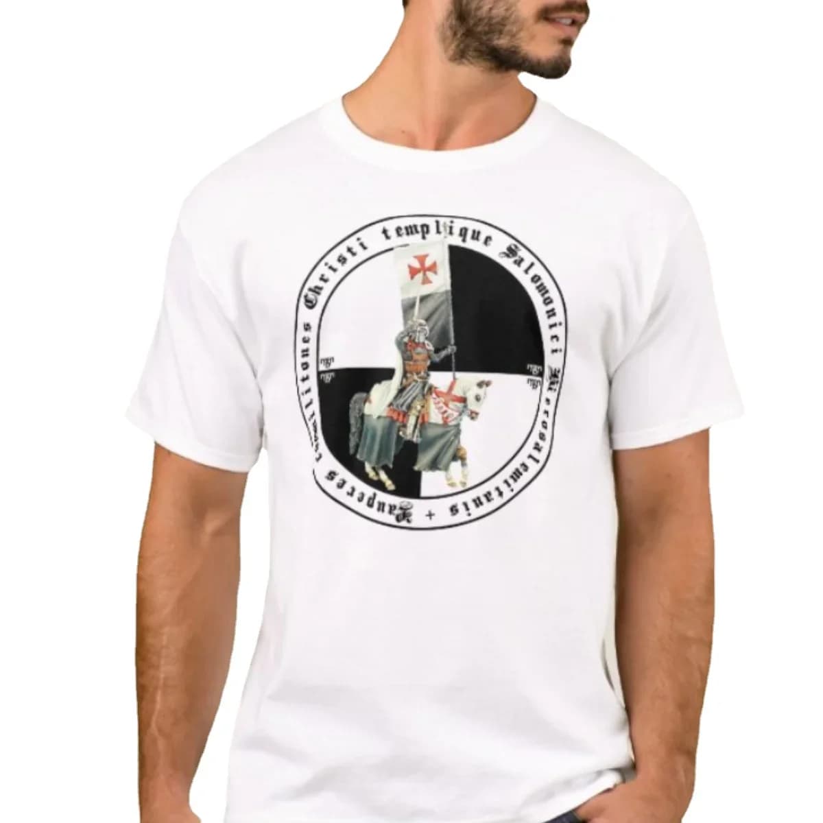 Knights Temple with Sword Guarding Flag T-Shirt. Summer Cotton Short Sleeve O-Neck Mens T Shirt New S-3XL