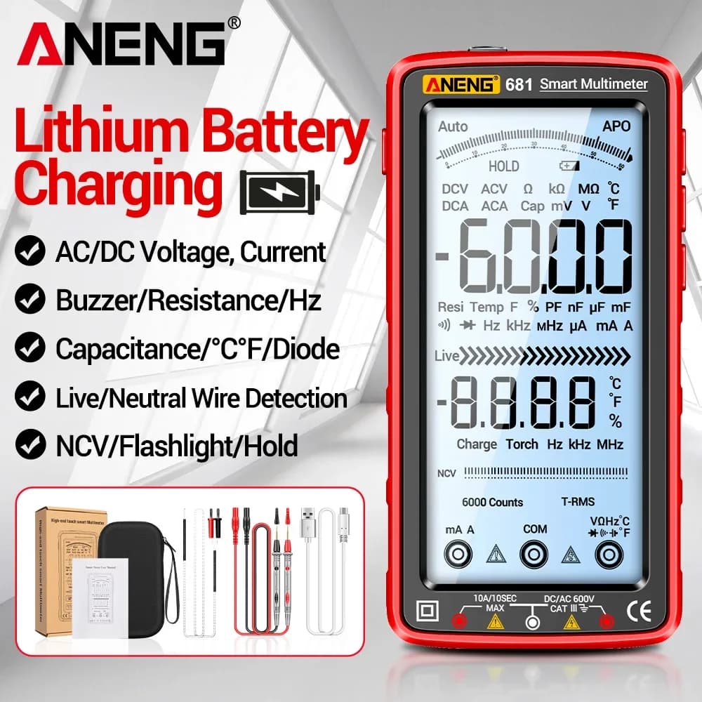 Rechargable Digital Professional Multimeter ANENG 681 Non-contact Voltage Tester AC/DC Voltage Meter LCD Screen Current Testers
