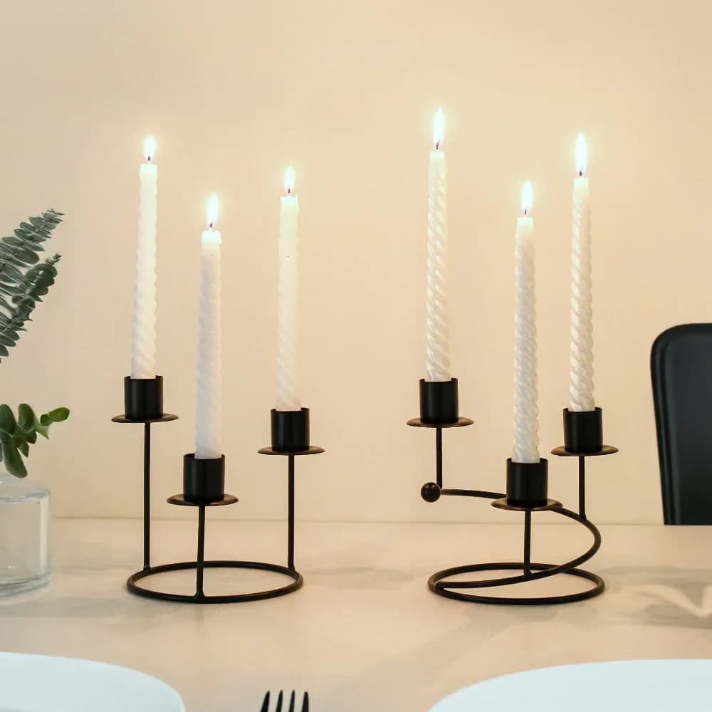 3-Arm Wrought Iron Candle Holder Black Gold Minimalist Taper Candlestick Home Dining Table Wedding Party Decorative Centerpiece