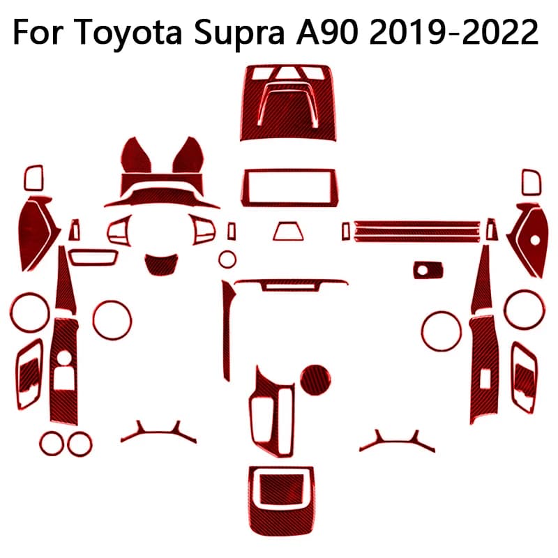 Carbon Fiber Red Stickers For Toyota Supra A90 2019 2020 2021 2022 Car Interior Decorative Accessories Steering Wheel Chin