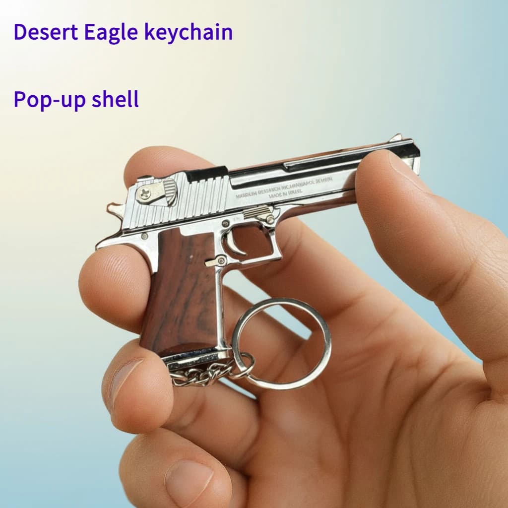 New 1:3 Scale Metal Desert Eagle Gun Model with Faux Wood Grain Handle, Detachable Toy, Pop-out Keychain.