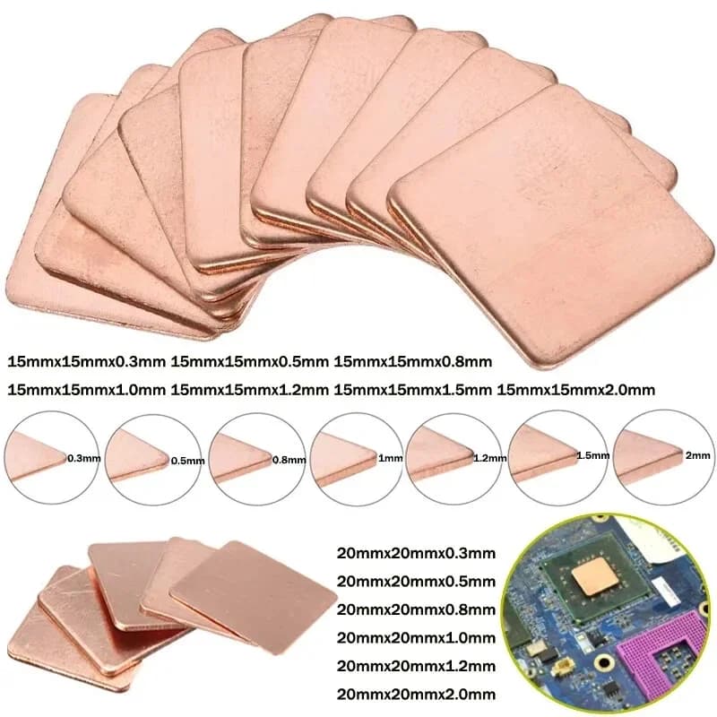 5Pcs 15x15mm 20x20mm Laptop Copper Sheet Plate Strip Shim Thermal Pad Heatsink Sheet For GPU CPU VGA Chip RAM Cooling