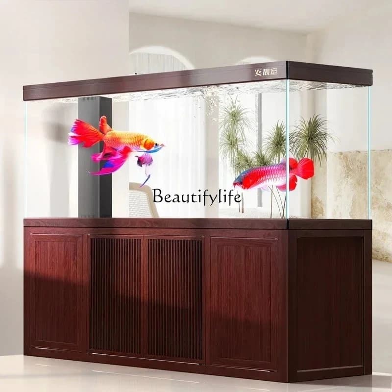 New Chinese retro arowana tank office living room ultra-white glass, professional grade bottom filter, large aquarium