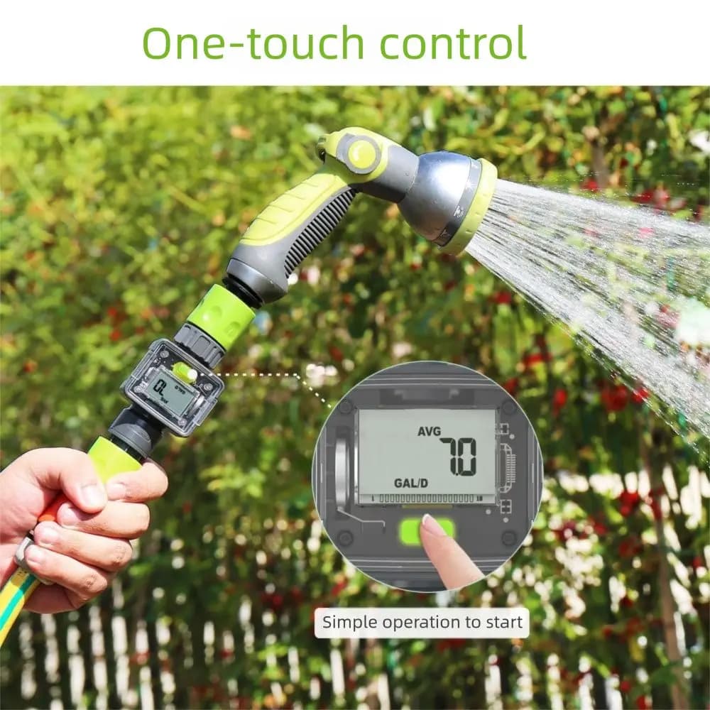 Digital Water Flow Meter 180° Screen-Flip IPX6 Water Meter Easy To Install Quick Connectors Water Flow Sensors Sprinkler