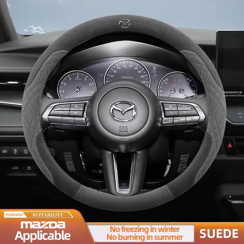 For Mazda 3 5 6 SKYACTIV Axela Atenza CX30 CX5 CX8 CX9 MX5 RX8 RX7 BT50 Carbon fiber Suede Car Steering Wheel Cover Accessories