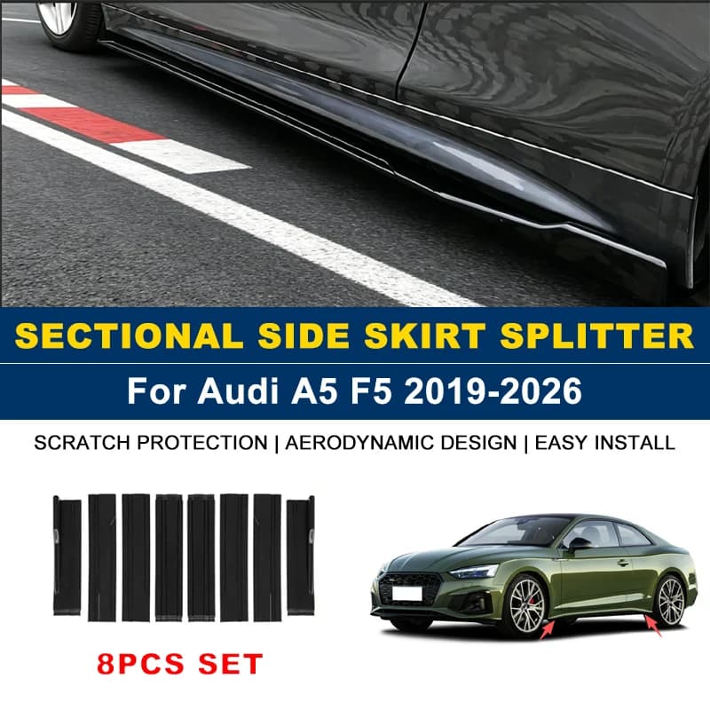 2.2m Sectional Side Skirt Extension Lips Side Spoiler, Car Exterior Modified Upgrade Kit For Audi A5 F5 2019-2026 2020 2021 2022