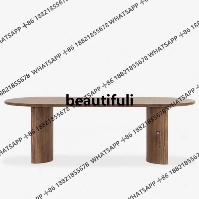 French dining table retro solid wood oval dining table and chair combination white oak desk