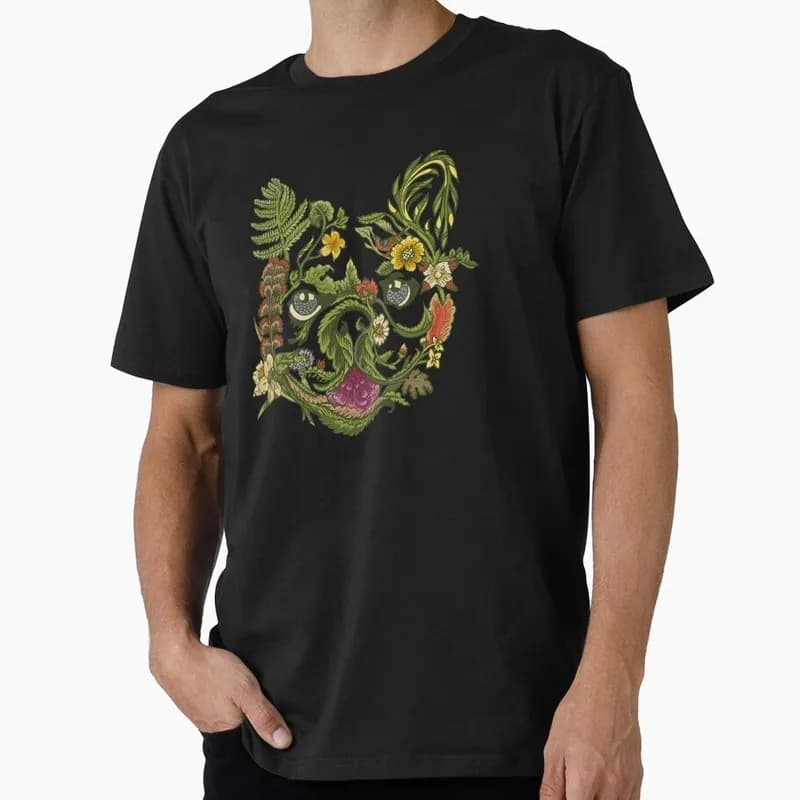 Botanical French Bulldog Print Graphic T-shirt Unisex Cotton Short Sleeve Tee Funny Gift for Dog Lovers & Pet Owner
