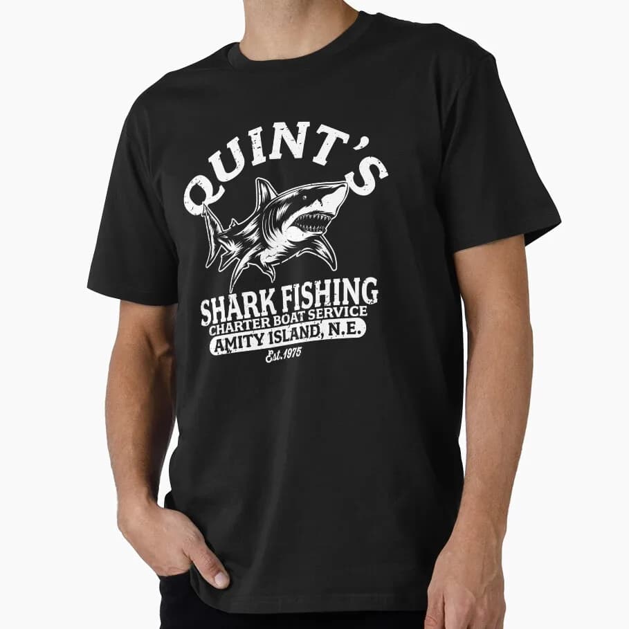 Quint's Shark Fishing Jaws Horror Movie Gift T Shirt Vintage Amity Island Great White Shark Graphic Tops Short Sleeve Tees S-6XL