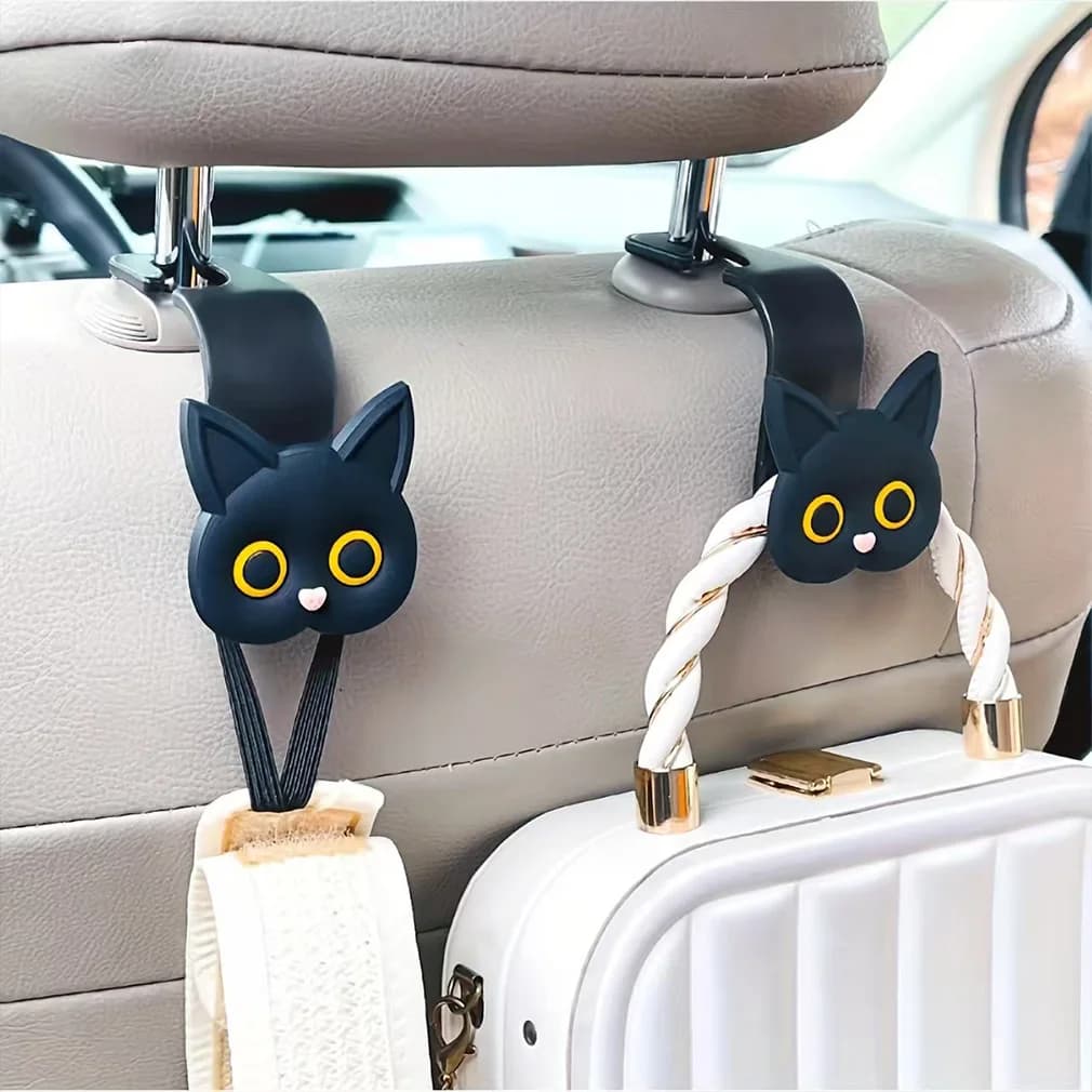 2PCS 3D Cartoon Cat Car Seat Hook Universal Hanger Car Seat Car Ornaments Adaptation Automobile Storage Organizer Bag Parts