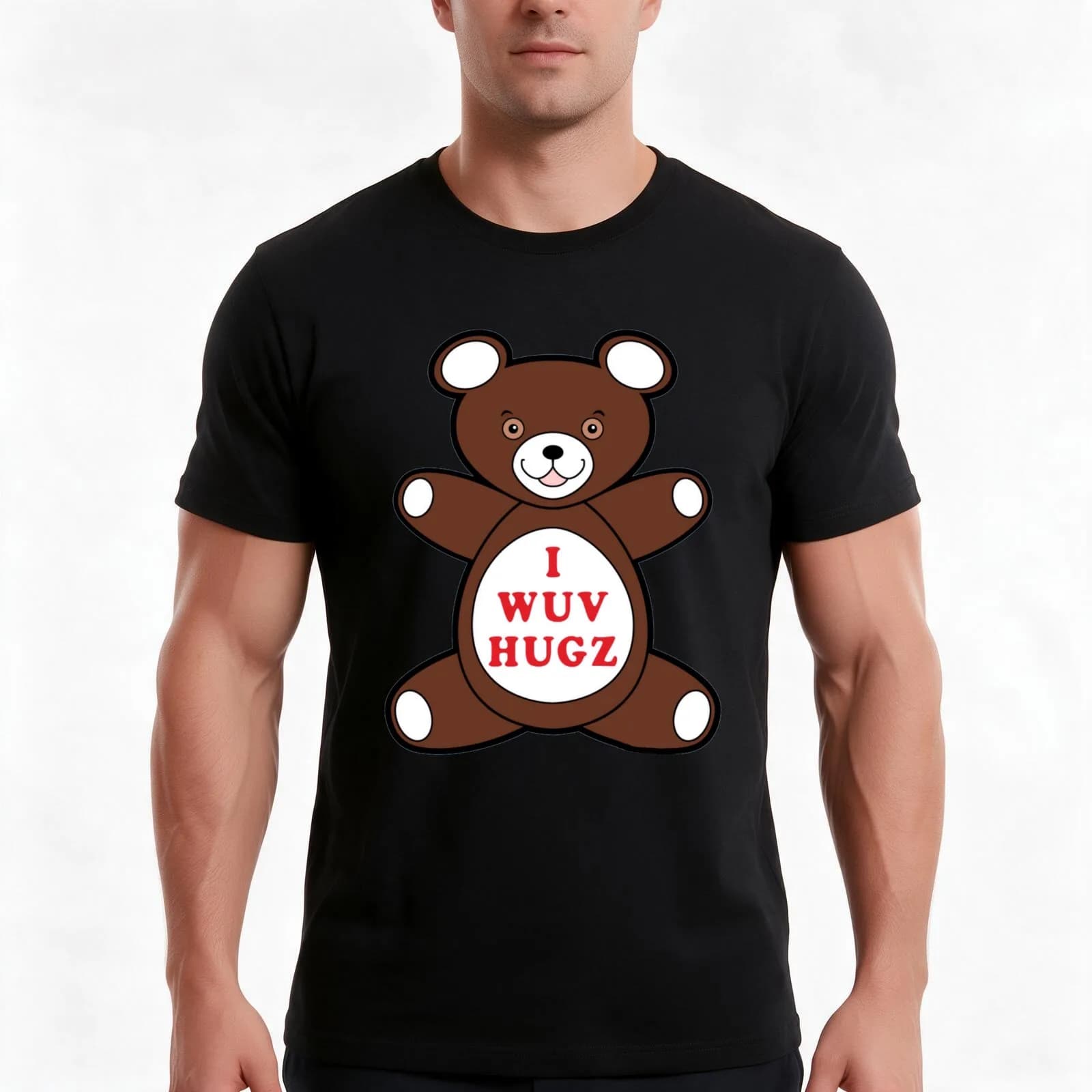 I Wuv Hugz T-Shirt, Summer Casual Cotton Tee, Oversized Streetwear Tops, Vintage Graphic Print, Loose Fit Short Sleeve