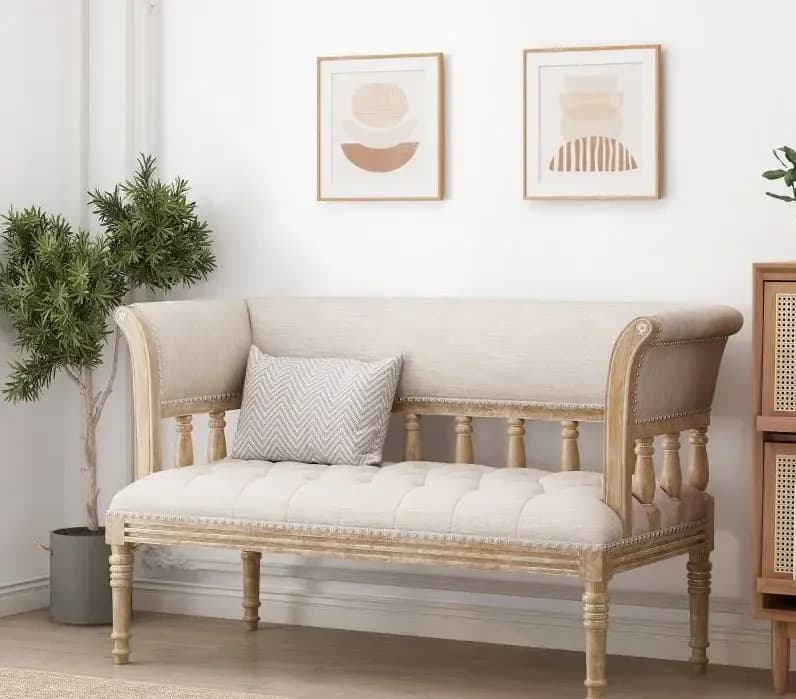 American rural solid wood fabric double sofa chair French retro living room9344