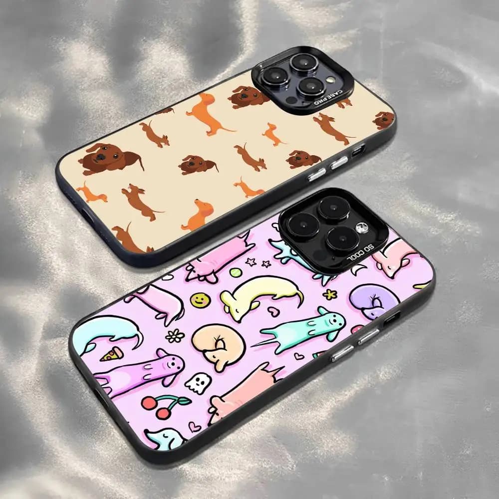 C-Cute C-Cartoon D-Dachshund Phone Case For iPhone 17,16,15,14,13,12,11 Plus,Pro Max,XS,Colored Silver Plated Inside Cover