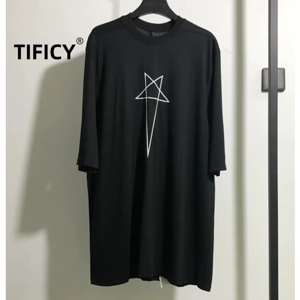 High Street RO Style Tees Dark Pentagram Pattern T-shirt Men's Short Sleeved High Street Loose RO Style Five Quarter Sleeve