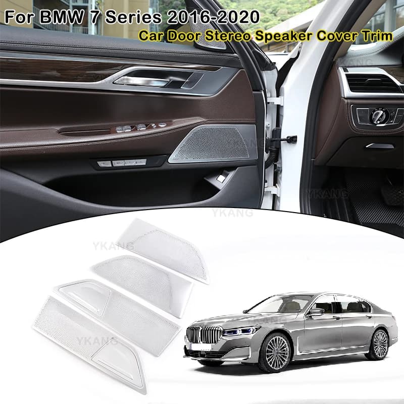 For BMW 7 Series F01 F02 F03 G11 2016-2020 Aluminum Alloy Silver Car Door Stereo Speaker Cover Trim Stickers Auto Accessories