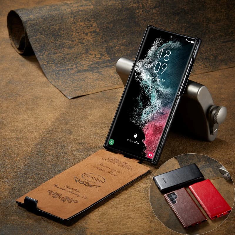 Vertical Flip Phone Cover For Samsung Galaxy S25 Ultra S24+ S23 Plus S22 Luxury Solid Color Leather Phone Case