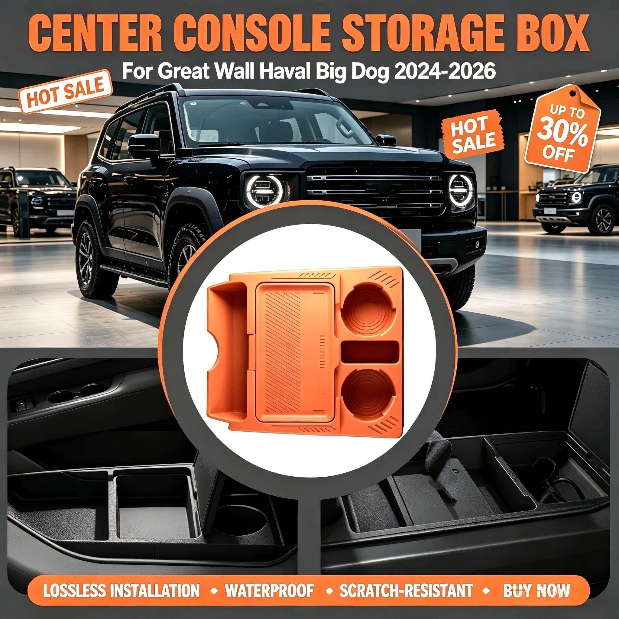Silicone Center Console Drop-in Storage Organizer Tray Auto Accessories For Great Wall HAVAL Big Dog 2024-2026 (1st Gen)