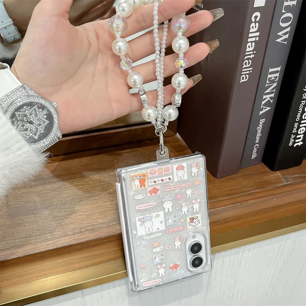 Cute Miffy Rabbit Phone Case For Samsung Galaxy Z Fold8 Z Fold8 Ultra Foldable Cover With Pearl Shockproof Protective Shell