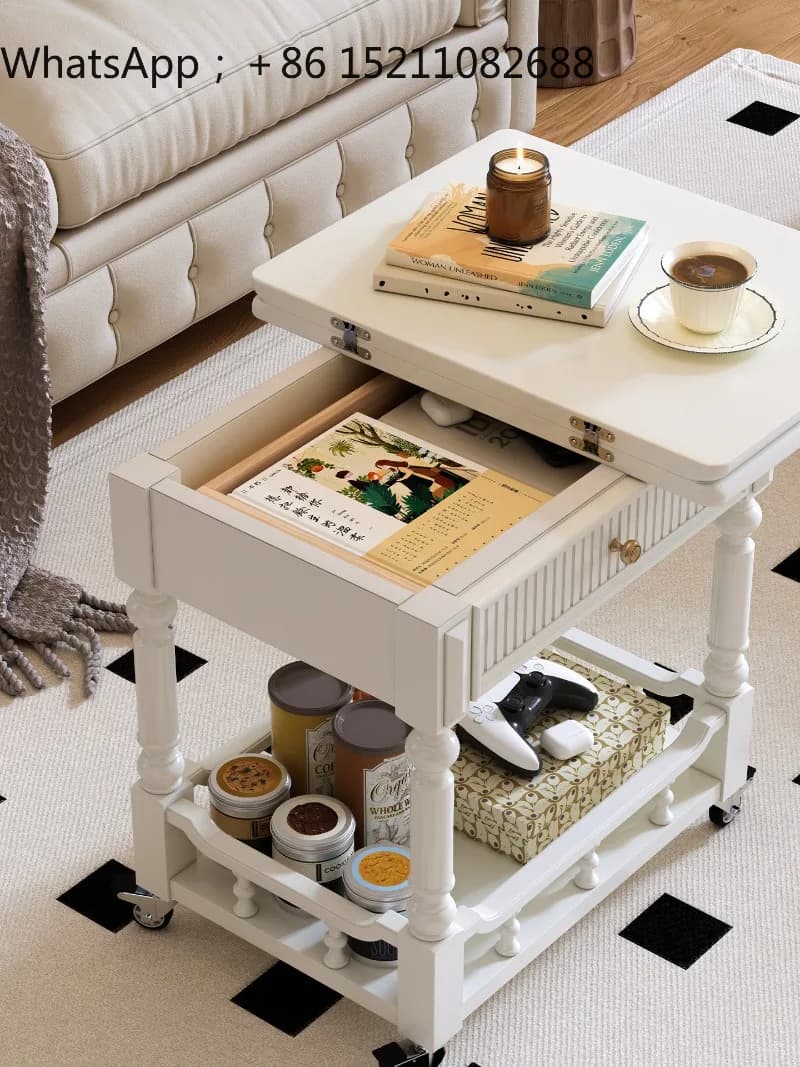 SCY solid wood mobile edge few foldable sofa storage side cabinet with wheels living room household multi-functional trolley