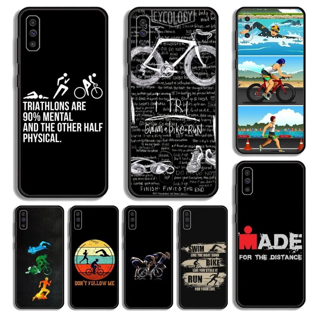Triathlon Swim Bike Run Tri Life Phone Case For Samsung S23,23,22,30,21,10,9,Note20 Ultra,Lite,Ultra,5G,Plus,FE,Black Soft Case
