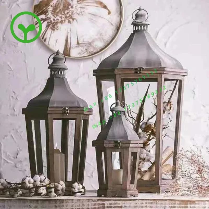 【Best-selling】Retro Made Old Wooden Courtyard Wind Lamp Candlestick Wedding Decoration Solid Wood Antique Lantern Home Glass Can