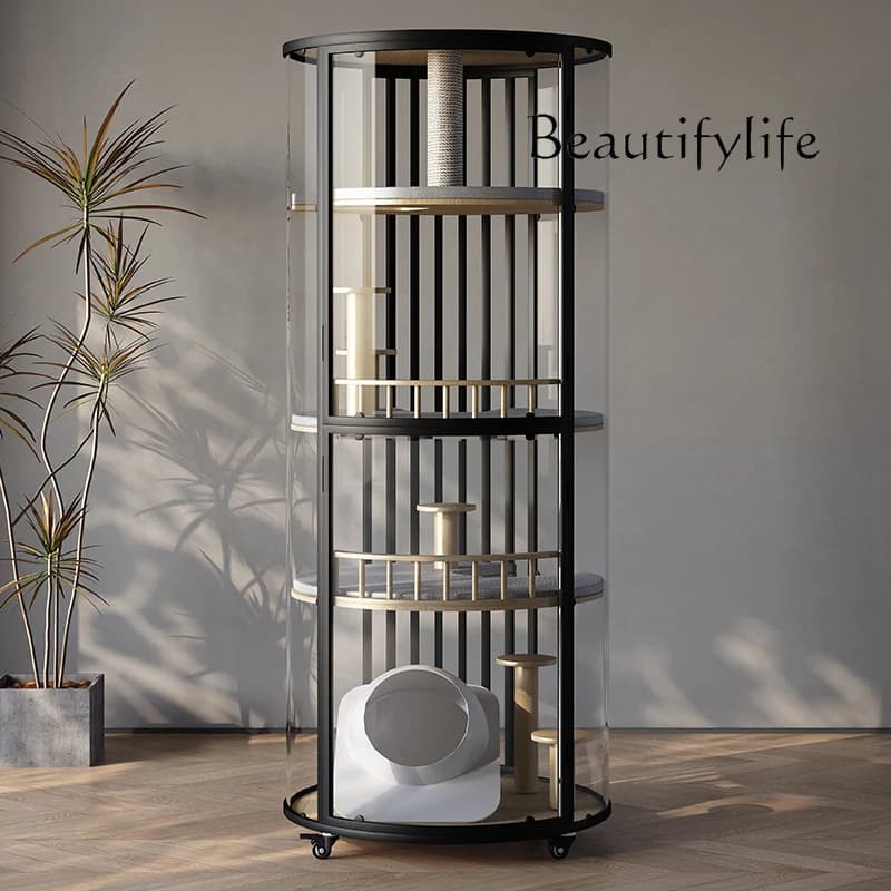 Large cylindrical 90 diameter cat villa 360 panoramic four floors can move the cat house