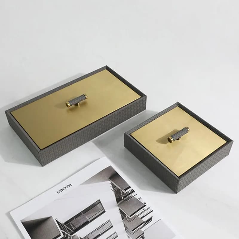 Modern simple platinum woven jewelry storage box, model room hotel living room desktop soft decoration ornament