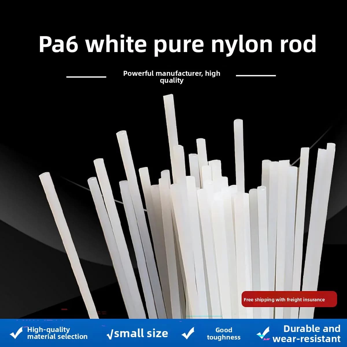 White PA6 Nylon Rod Wear Resistant Solid Plastic Bar Dia 3-15mm