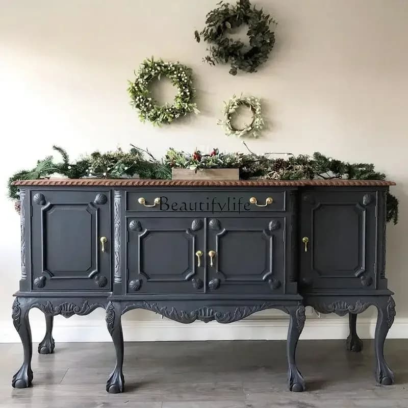 yj21   French Neoclassical Solid Wood Carved Sideboard Storage Cabinet Artistic High-end Partition Wine Cabinet