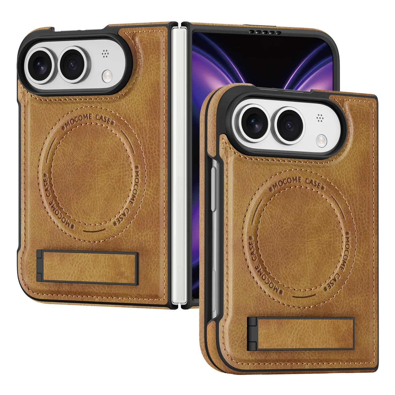 For iPhone Duo Case Luxury Matte Leather Magnetic Wireless Charging Folding With Holder Shockproof Hard Back Cover Accessories